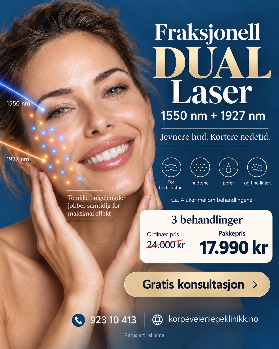 Fraksjonell Dual laser – 3 behandlinger til 17 990 kr. Ordinær pris 24 000 kr.