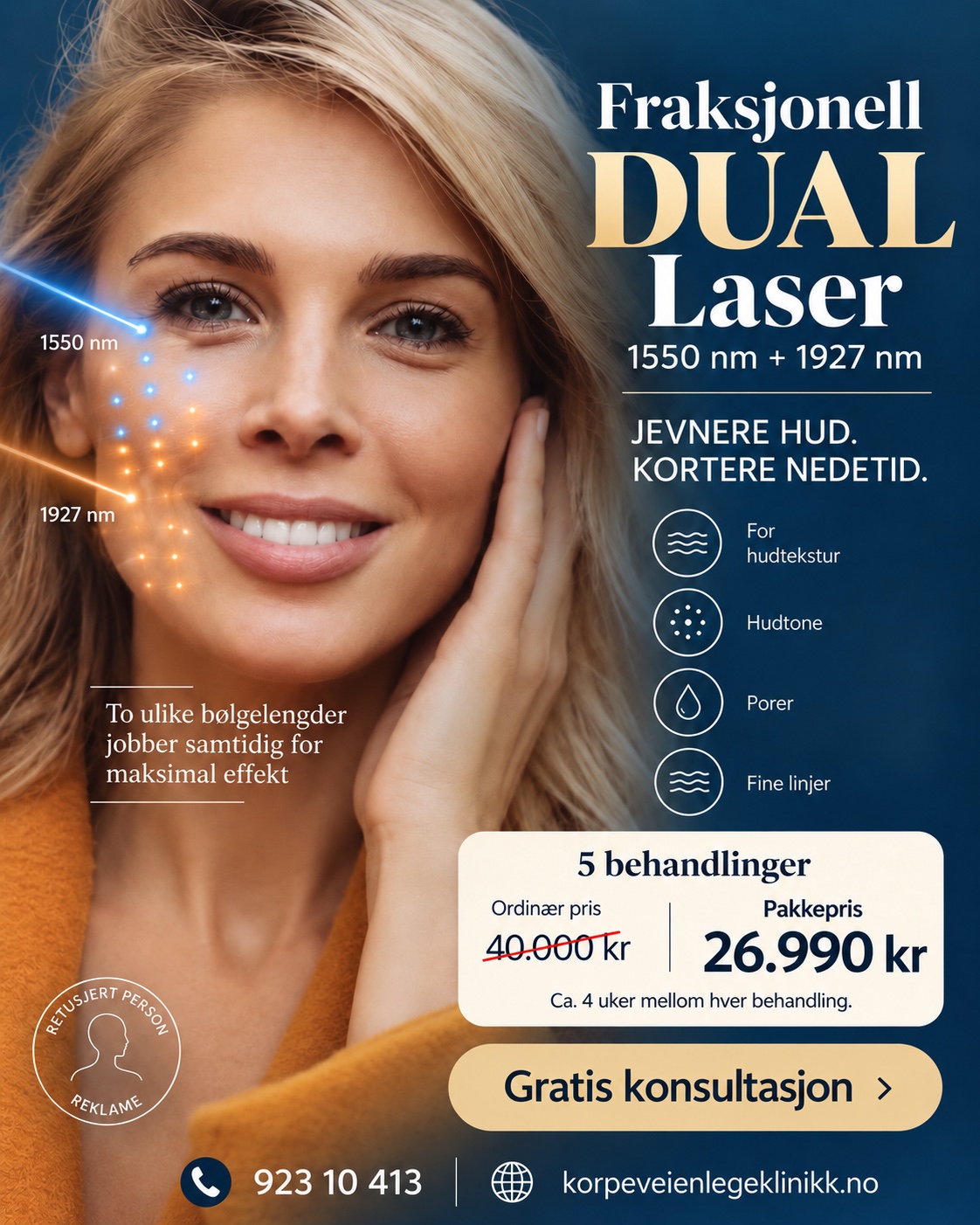 Fraksjonell Dual laser – 5 behandlinger til 26 990 kr. Ordinær pris 40 000 kr.